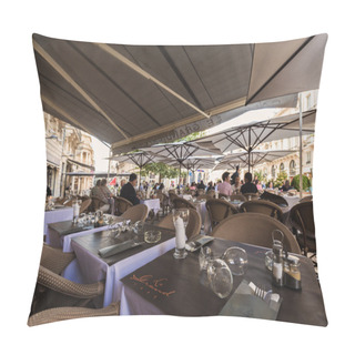Personality  French Outdoor Cafe Tables Under A Canopy From The Sun, Bordeaux Pillow Covers
