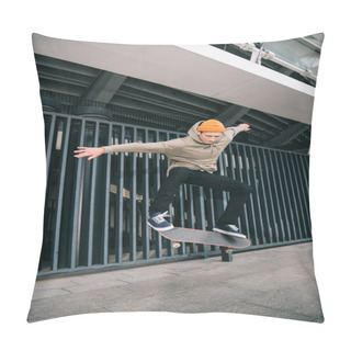 Personality  Professional Skateboarder Performing Trick In Urban Location Pillow Covers