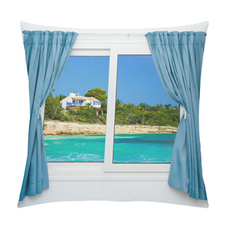 Personality  Nature Landscape With A View Through A Window With Curtains Pillow Covers
