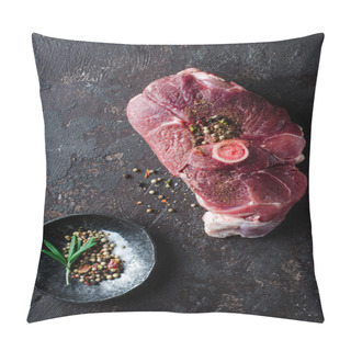 Personality  Raw Mutton Meat With East Spice On Dark Background. Pillow Covers