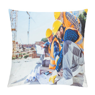 Personality  Construction Workers Looking At Building Plans Pillow Covers