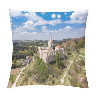 Personality  Aerial View Of Rabsztyn Castle Ruins On Hill Top In Sunny Day, P Pillow Covers