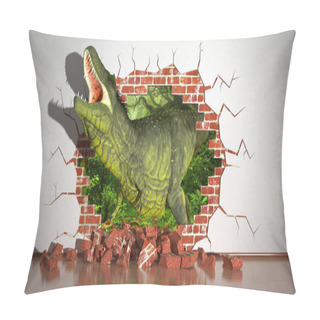 Personality  Dinosaur Crawling Out Of A Fault In The Wall Pillow Covers