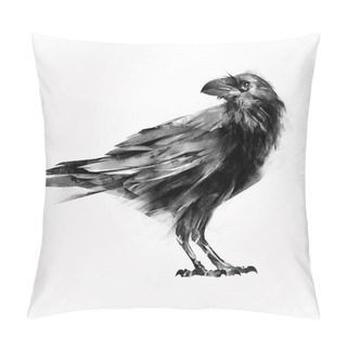 Personality  Isolated Painted Sitting Bird Raven Pillow Covers