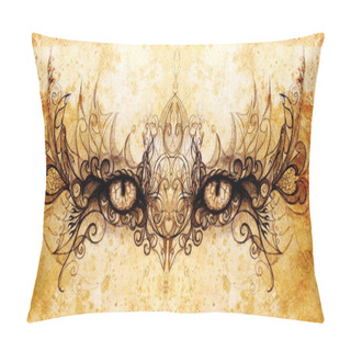 Personality  Mystic Eye And Beautiful Ornamental. Drawing On Old Paper, Original Hand Draw. Color Effect Pillow Covers