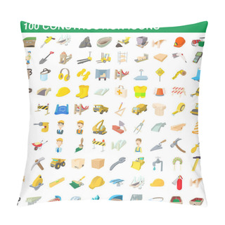 Personality  100 Construction Icons Set, Cartoon Style Pillow Covers