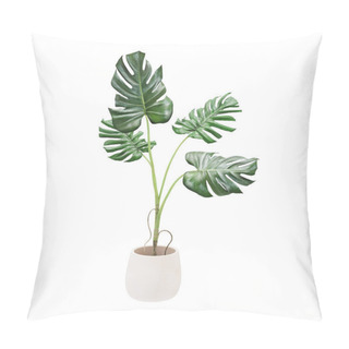 Personality  Decorative Monstera Tree Planted White Ceramic Pot Pillow Covers