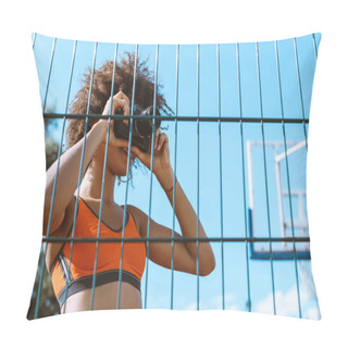 Personality  Sportive Woman Taking Picture With Camera Pillow Covers