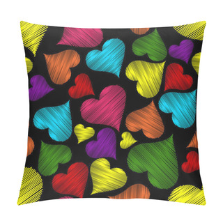 Personality  Seamless Pattern With Colorful Hearts On Black Background.Vector Pillow Covers