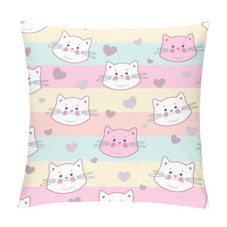 Personality  Cute Seamless Pattern With Pretty Kittens. Great For Baby Fabric, Textile, Wallpaper. Cats. Kids Cartoon Vector Background. Pastel Colors. Pillow Covers