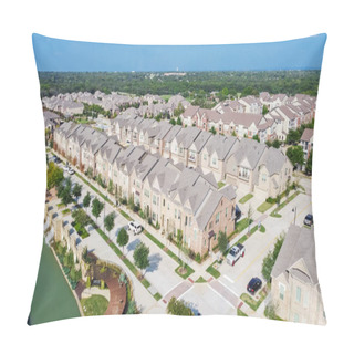 Personality  New Development Riverside Townhomes And Apartment Complex In Downtown Flower Mound, Texas, USA Pillow Covers