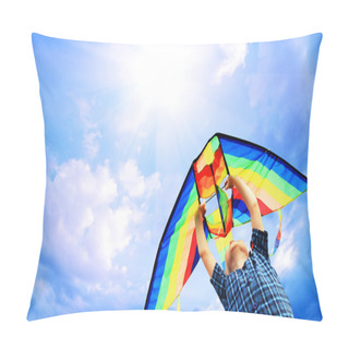 Personality  Happy Child Flies A Kite In The Sky Pillow Covers