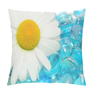 Personality  Beautiful White Camomile Flower On Blue Glass Stones Pillow Covers