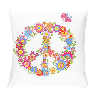 Personality  Peace Flower Symbol With Funny Colorful Flowers Pillow Covers
