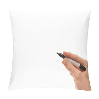 Personality  White Caucasian Hand Holding A Black Marker Isolated On Pure White Background Copyspace With Room For Your Text, Image, Or Design Pillow Covers