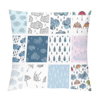 Personality  Simless Rain Patterns. Clouds, Umbrellas, Drops. Vector. Pillow Covers