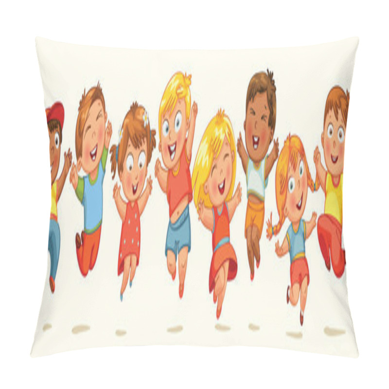 Personality  Children Jump For Joy. Banner Pillow Covers