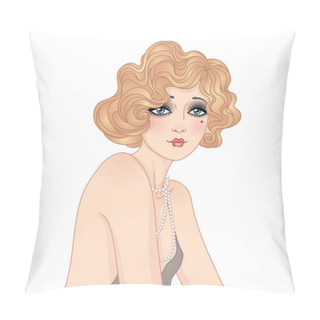 Personality  Art Deco Vintage Invitation Template Design With Vector Illustration Of Flapper Girl. Retro Party Character In 1920 S Style. Pillow Covers