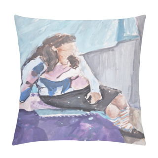 Personality  Original Acrylic Painting Of Woman Pillow Covers