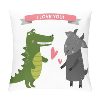 Personality  Cute Cartoon Animals Couples Fall In Love Banner Pillow Covers