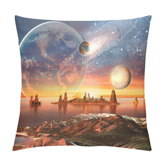 Personality  Alien Planet With Planets, Earth Moon And Mountains . Pillow Covers