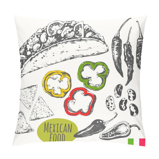Personality  Mexican Food In The Sketch Style. Latins Traditional Products. Pillow Covers