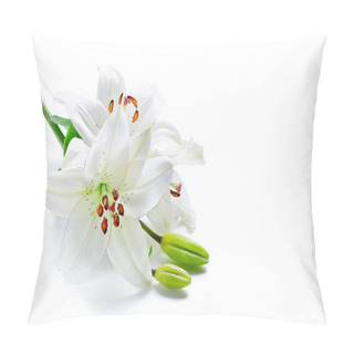 Personality  White Lily Branch, Isolated On White Pillow Covers