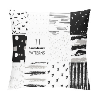 Personality  Set Of 11 Hand Drawn Trendy Patterns With Ink Brush Strokes.. Isolated On White And Black Backgrounds. Vector Patterns For Your Design Pillow Covers