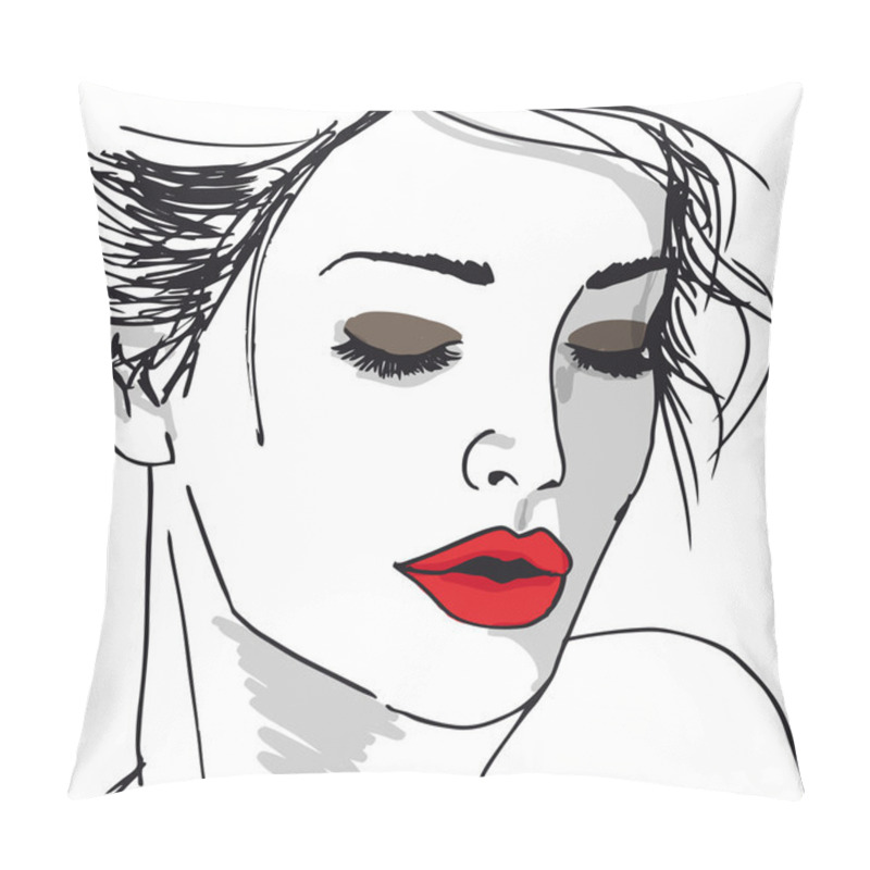 Personality  Sketch Of Beautiful Woman Face. Vector Illustration Pillow Covers