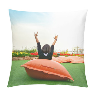 Personality  Women Show Love Hand Sign Sit On The Leather Pillow Pillow Covers