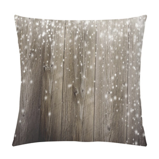 Personality  Old Wooden Background With Falling Snow Flakes Pillow Covers