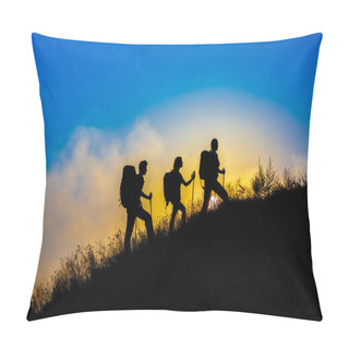 Personality  People Meeting Sunrise On A Team Building Session Pillow Covers
