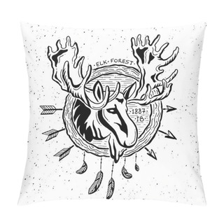 Personality  Illustration Of Vintage Grunge Label With Moose Pillow Covers