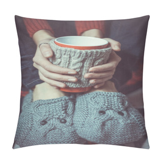 Personality  Knitted Grey Slippers And Cup Pillow Covers