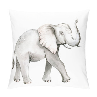 Personality  Watercolor Frican Elephant Animal Isolated On White Background. Savannah Wildlife Cartoon Zoo Safari Poster. Jungle Decoration Pillow Covers
