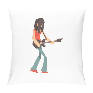 Personality  Male Rock Musician Character Playing Guitar Cartoon Vector Illustration Pillow Covers