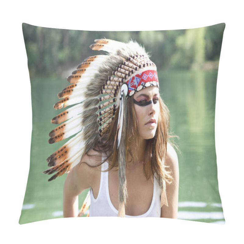 Personality  Woman In Costume Of American Indian Pillow Covers
