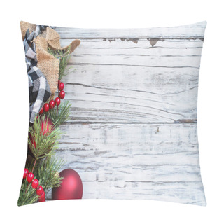 Personality  Christmas Trimmings Against White Rustic Background Pillow Covers