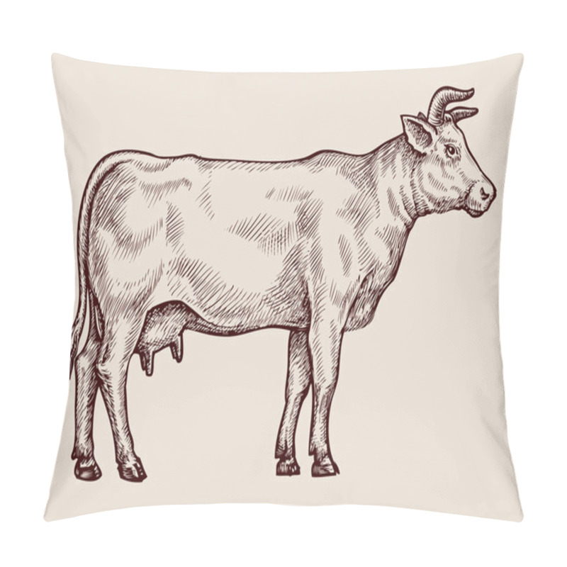 Personality  Sketch Cow. Hand-drawn Vector Illustration Pillow Covers