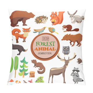 Personality  Big Forest Funny Animals Set. Vector Collection, Isolated On White Background, Fox, Squirrel, Bear, Wolf And Others, Pillow Covers