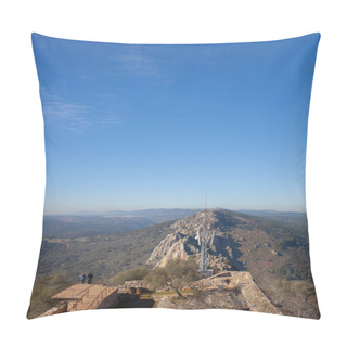 Personality Visitors Observing The Park From Platform Viewpoint. Monfrague National Park, Caceres, Extremadura, Spain Pillow Covers