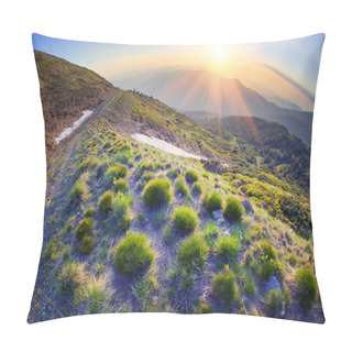 Personality  Clumps Of Grass In Mountains At Sunset Pillow Covers