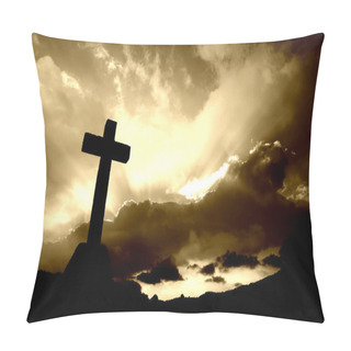 Personality  Christian Cross Silhouette And The Clouds In Sepia Tone Pillow Covers