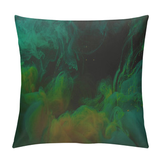 Personality  Close Up View Of Abstract Background With Green And Orange Swirls Of Paint  Pillow Covers