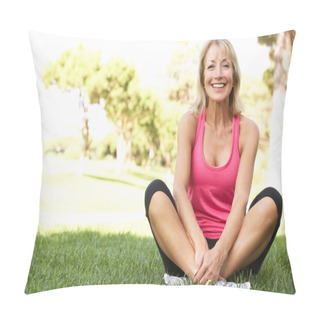 Personality  Senior Woman Resting After Exercising In Park Pillow Covers