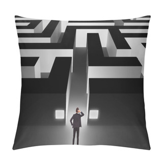 Personality  Businessman In Front Of A Huge Maze Pillow Covers