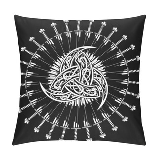 Personality  Triple Horn Of Odin Decorated With Ornaments In The Circle Of Combat Swords Of The Vikings Pillow Covers