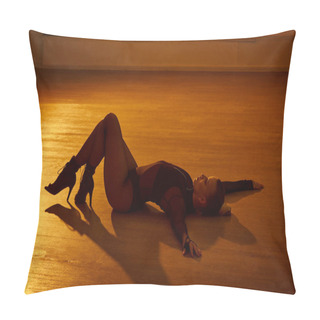 Personality  A Graceful Dancer Finds Her Balance On The Ground, Her High Heels Touching The Studio Floor Pillow Covers