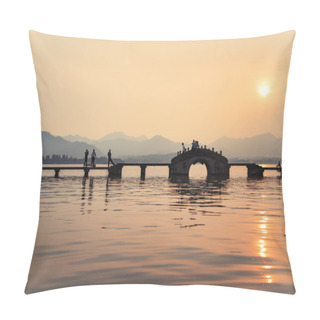 Personality  Beautiful Hangzhou In Sunset, Ancient Pavilion Silhouette On The West Lake,China Pillow Covers