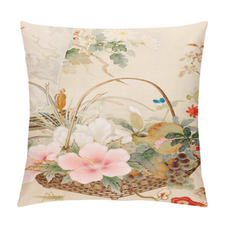 Personality  Exquisite Oriental Floral Design. It's A Digital Illustration Done In Soft Pastel Shades, Featuring A Textured Textile Background, All In The Elegant Style Of The East. Pillow Covers